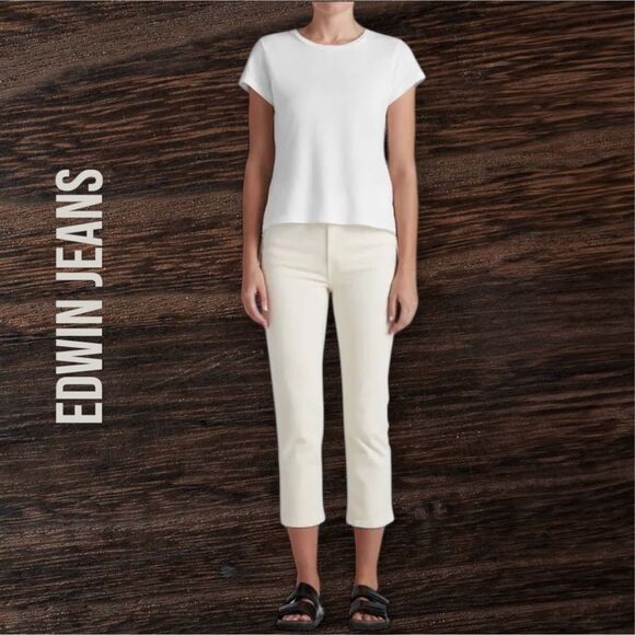 EDWIN ANTHROPOLOGIE Women’s Bree Crop Slim Straight in the Size 29 in Vanilla - Picture 6 of 12
